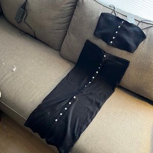 Free People Black Ribbed two piece set small NWT